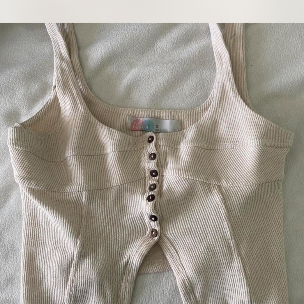 Free people Ribbed Button-Front Top